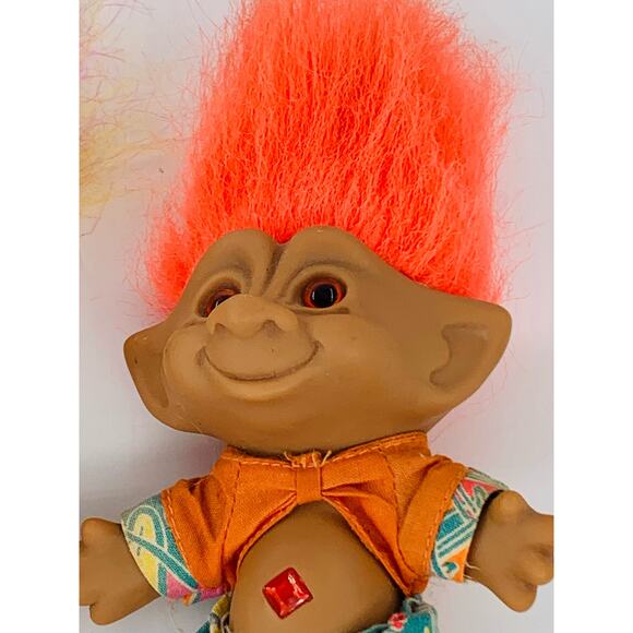 Vintage 1980s Troll Dolls Ace Bright Rainbow Hair Overalls Orange Hair Punk Lot - Picture 4 of 8
